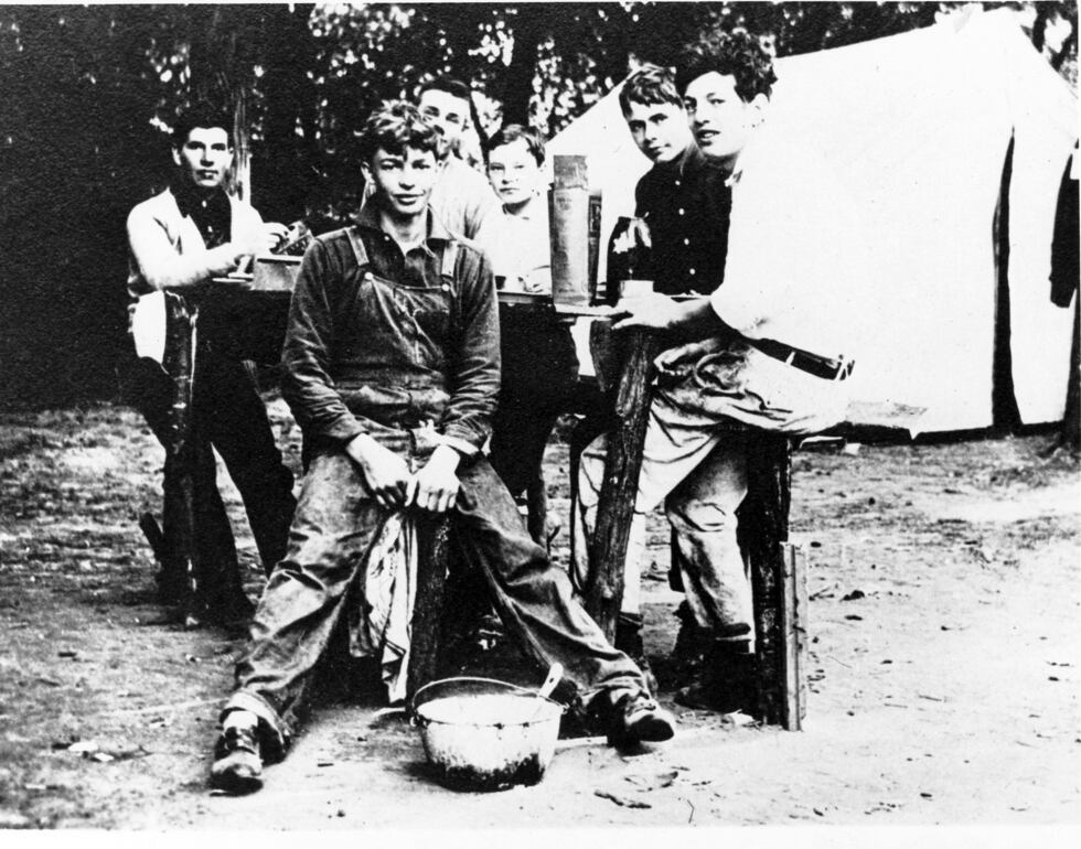 A camping trip along the Smoky Hill River. Dwight Eisenhower is front center/c. 1907