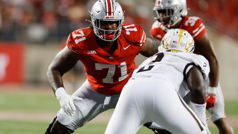 FILE -  Ohio State offensive lineman Josh Simmons blocks against Western Michigan during an...