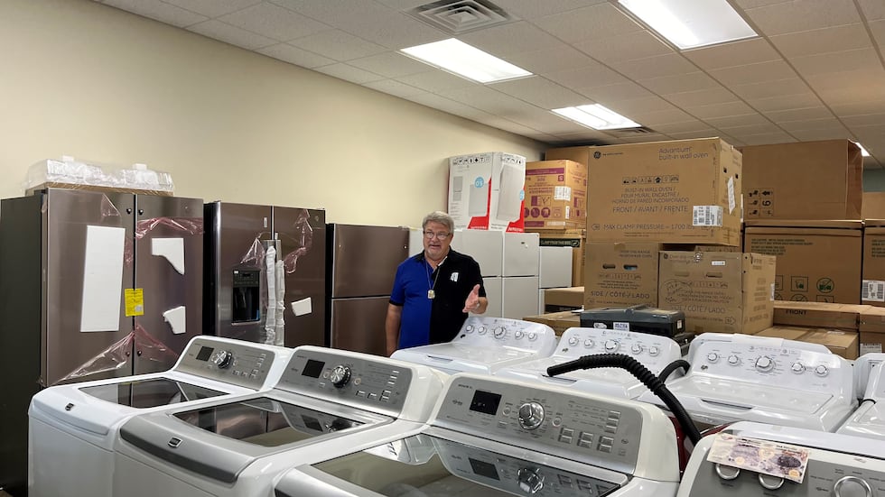 Sept. 10, 2024-- Ferg Massing, owner of Dolsberry Appliance in Leavenworth, Kansas, stands by...