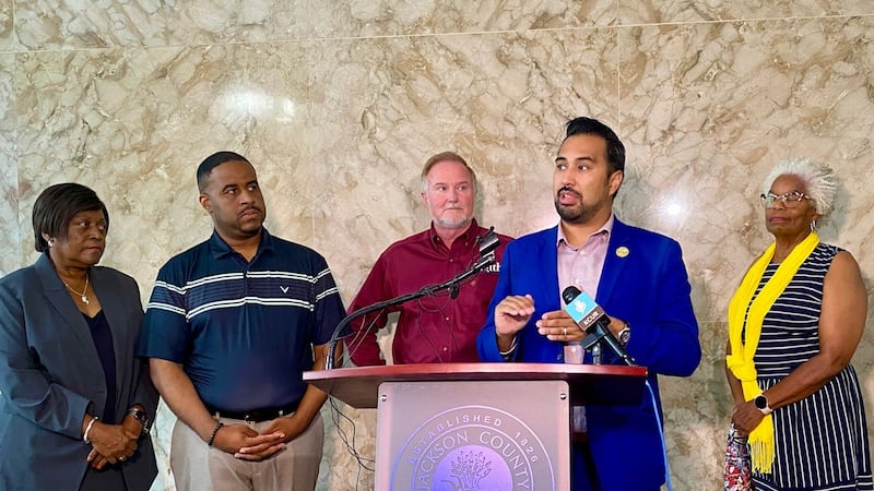 Jackson County legislators including Manny Abarca (second from right) held a press conference...