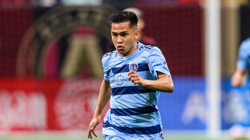 Sporting Kansas City midfielder Felipe Hernández (21) during the second half of an MLS soccer...