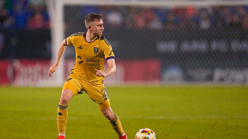Real Salt Lake defender Andrew Brody runs with the ball against FC Dallas during the second...