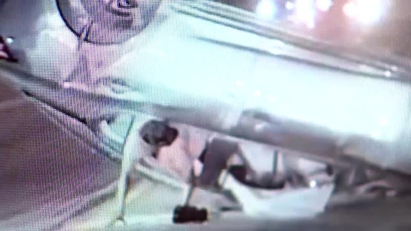 A woman who wrecked her car in Georgia during a chase was caught on camera crawling from the...