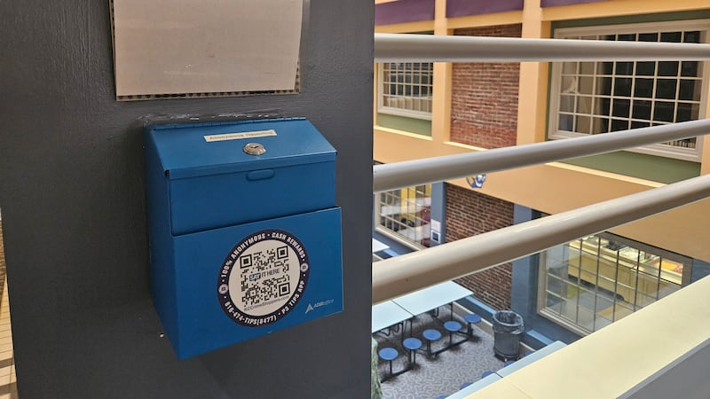 Safety tips box at Crossroads Charter Schools in downtown Kansas City.