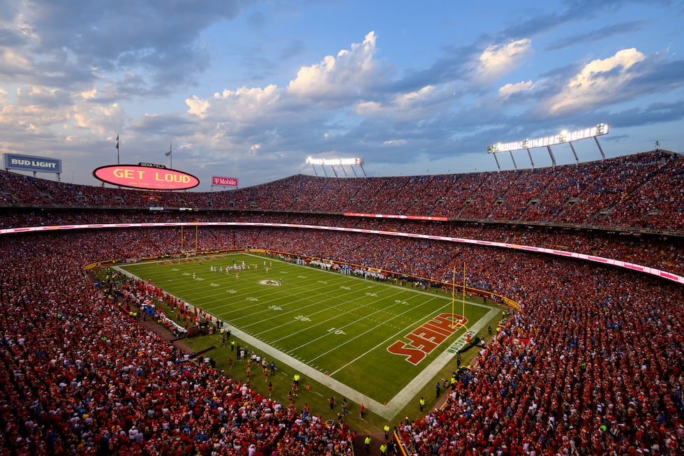 A general overall interior view of GEHA Field at Arrowhead Stadium during the first half of an...