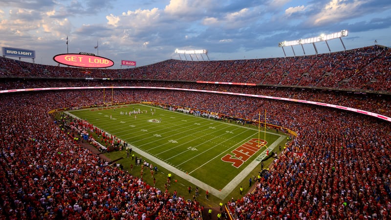 A general overall interior view of GEHA Field at Arrowhead Stadium during the first half of an...