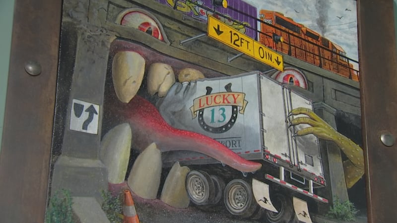 Thomas Gieseke has immortalized the truck-eating Independence Avenue Bridge in an abstract...