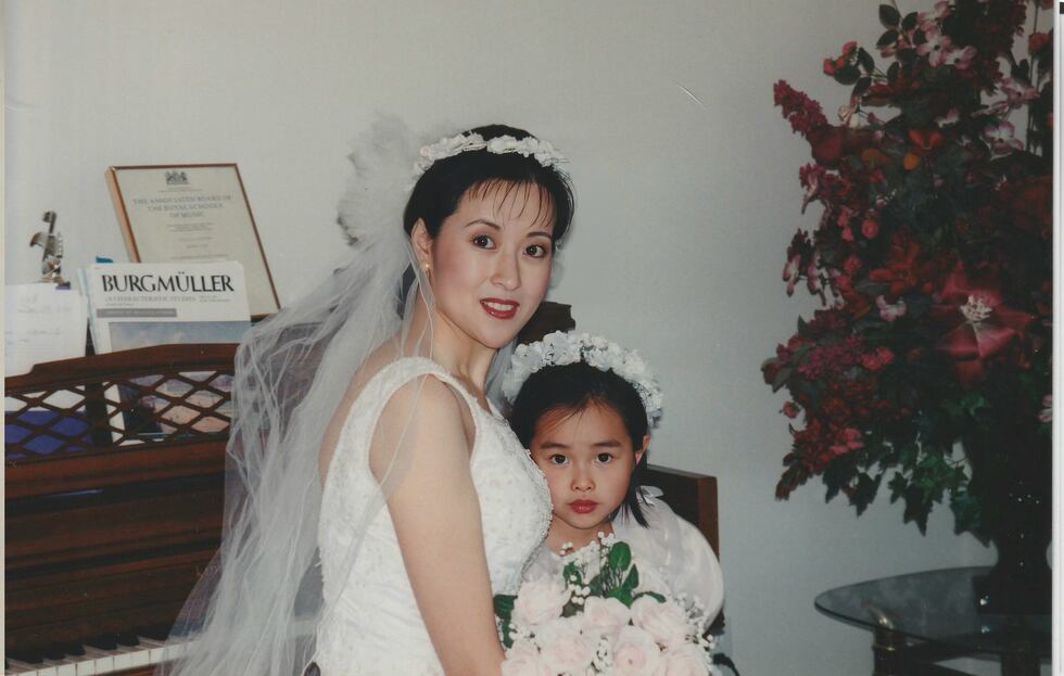 Angela and Michelle on Angela and Geoff's wedding day