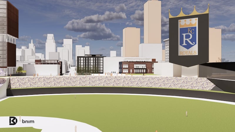 Graphic renderings of downtown baseball for the Royals at Washington Square Park near Kansas...
