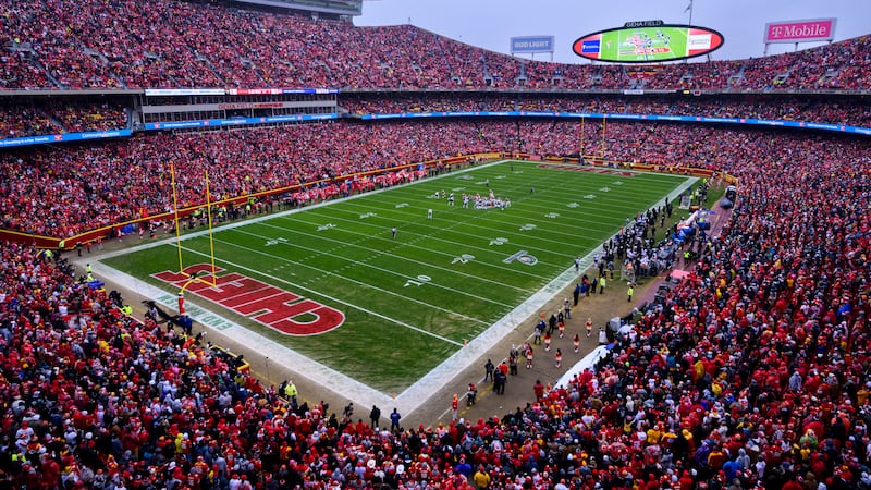 A general view of Arrowhead Stadium during the first half of an NFL playoff game between the...