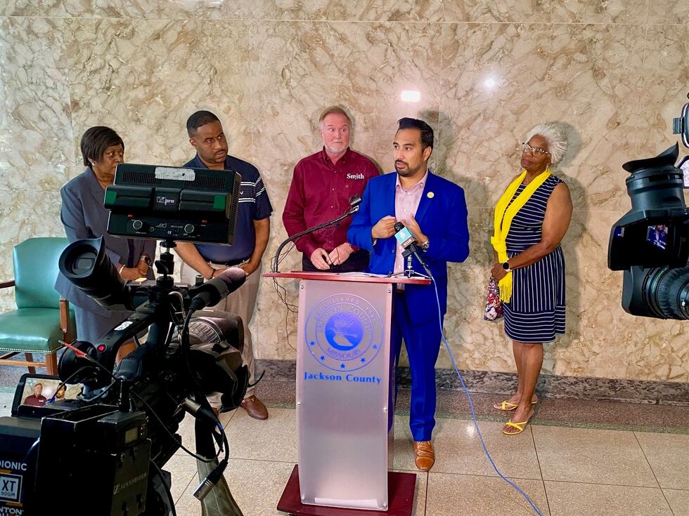 Jackson County legislators including Manny Abarca (second from right) held a press conference...