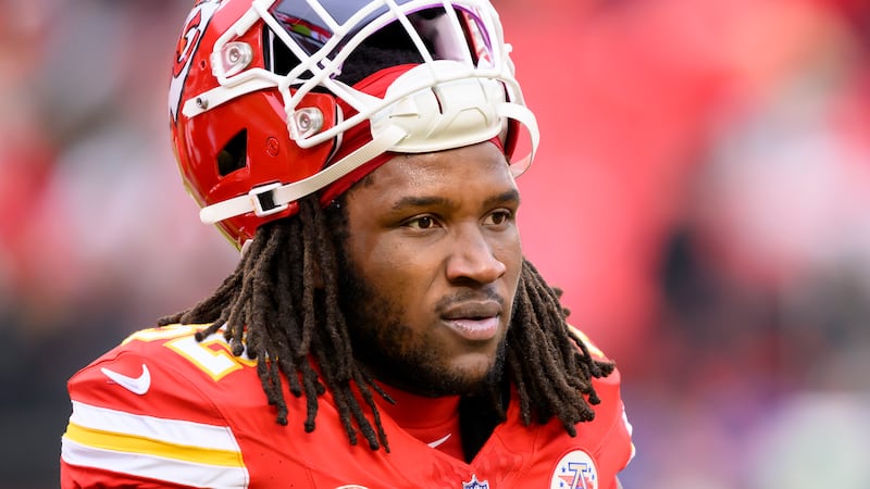 Kansas City Chiefs linebacker Nick Bolton comes off the field after warmups prior to an NFL...