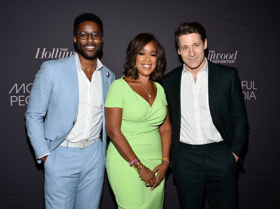 CBS Mornings co-anchors Nate Burleson, left, Gayle King and Tony Dokoupil attend The Hollywood...