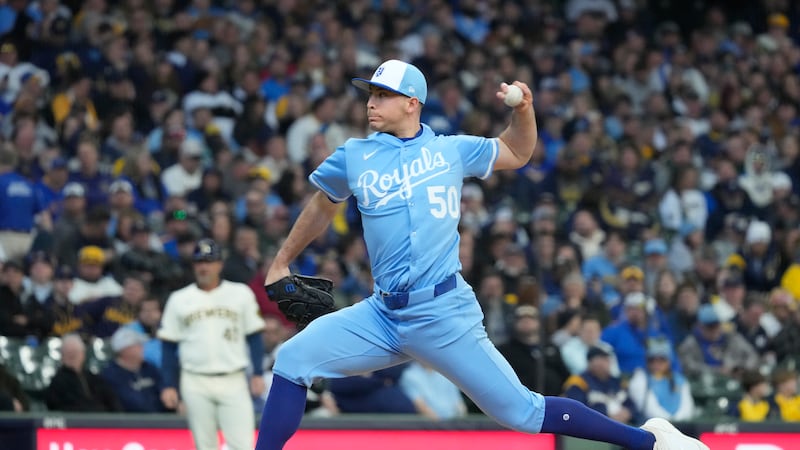 Kansas City Royals pitcher Kris Bubic (50) throws during the second inning of a baseball game...