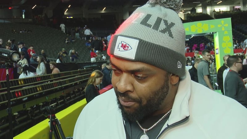 Mike Pennel talks at Super Bowl LIX in New Orleans