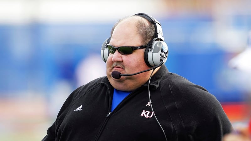 Kansas coach Mark Mangino during the first half of their NCAA college football game against...