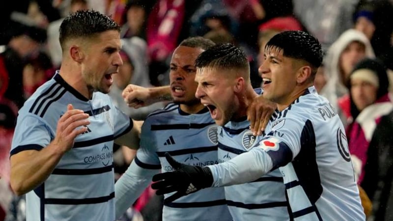 Sporting Kansas City players from left, Rémi Walter, Logan Ndenbe, Dany Rosero and Alán Pulido...