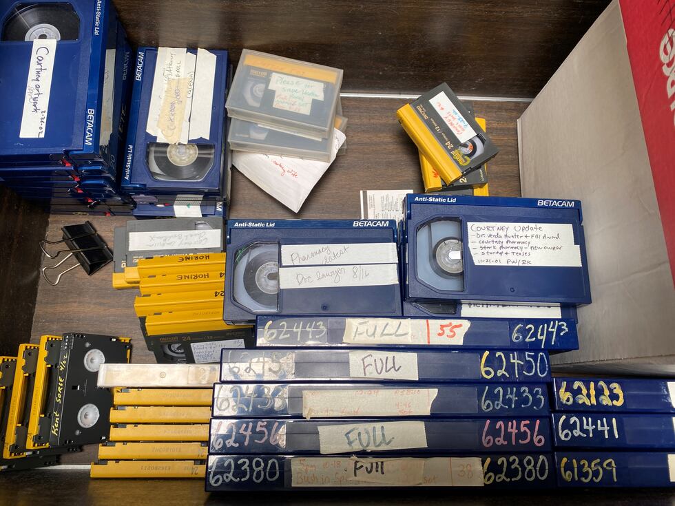 A box of tapes in KCTV5's archives on the Robert Courtney hearings and interviews with...