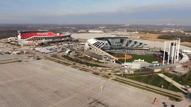 aerial view of Kauffman Stadium, Arrowhead Stadium