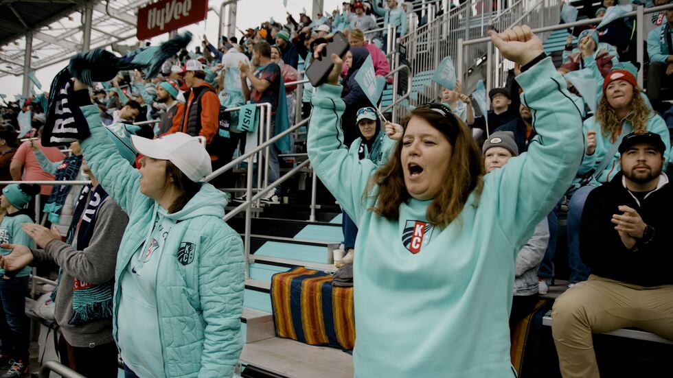 Fans cheer during during a Kansas City Current match.