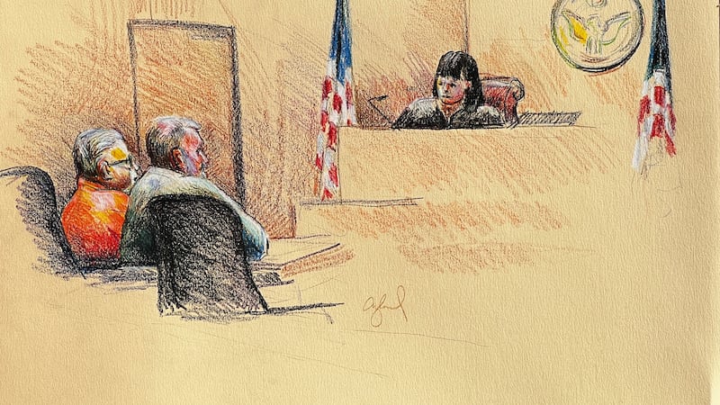 A sketch of Roger Golubski appearing in federal court on Monday, Sept. 19, 2022.