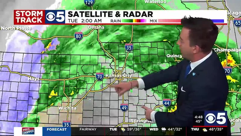 A stormy Tuesday in the 50s.