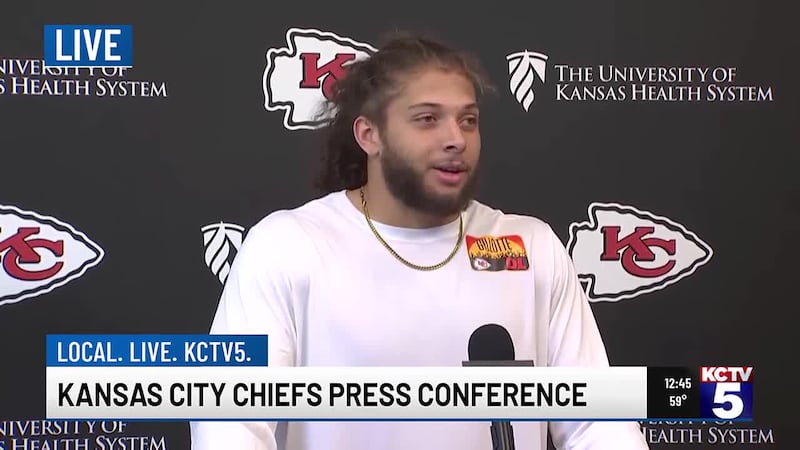Defensive end Ashton Gillotte speaks with local media ahead of Chiefs rookie minicamp