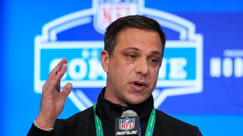 Kansas City Chiefs general manager Brett Veach speaks during a press conference at the NFL...