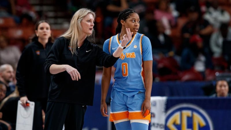 FILE: Head Coach Kellie Harper and Guard Jewel Spear #0 of the Tennessee Lady Volunteers...