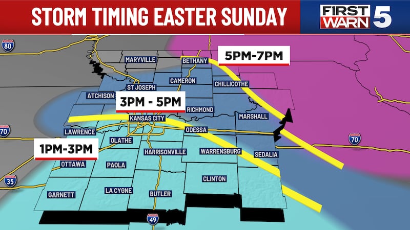 Storm timing for Easter Sunday