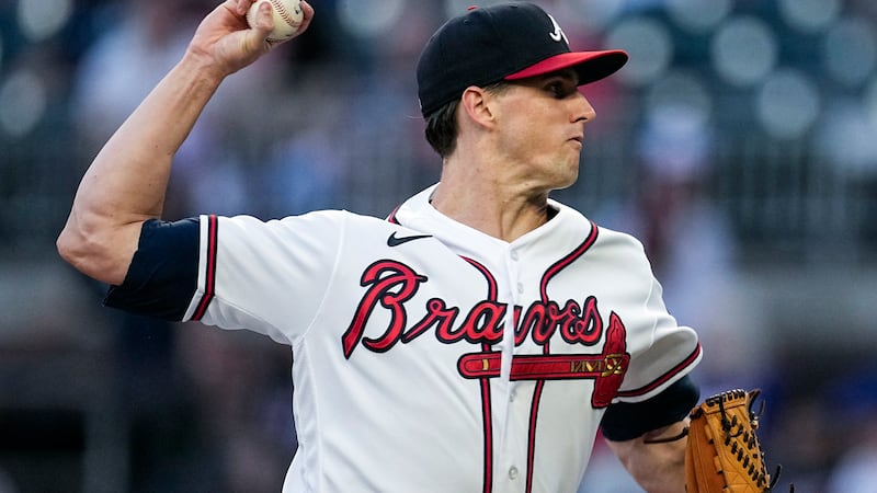 Atlanta Braves starting pitcher Kyle Wright (30) works against the Philadelphia Phillies in...