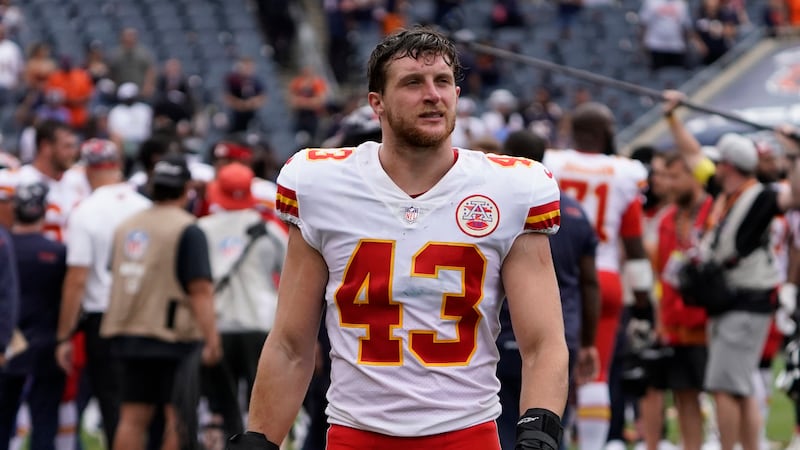Kansas City Chiefs linebacker Jack Cochrane (43) leaves the field after a preseason NFL...
