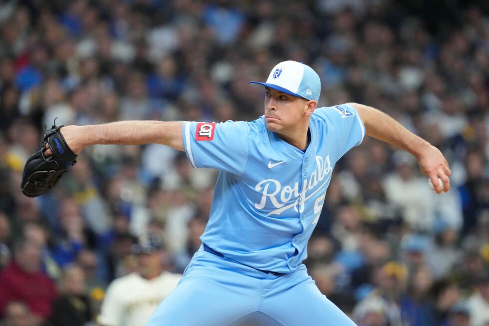 Kansas City Royals pitcher Kris Bubic (50) throws during the second inning of a baseball game...