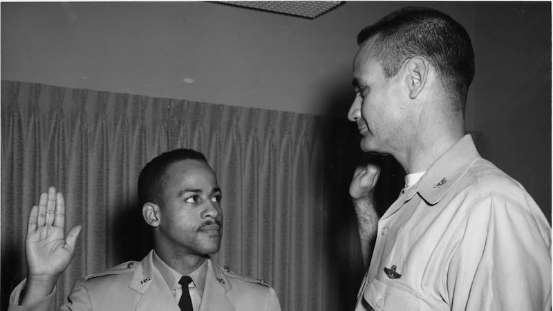 The ceremony in which Ed Dwight was sworn in to the promotion of captain.